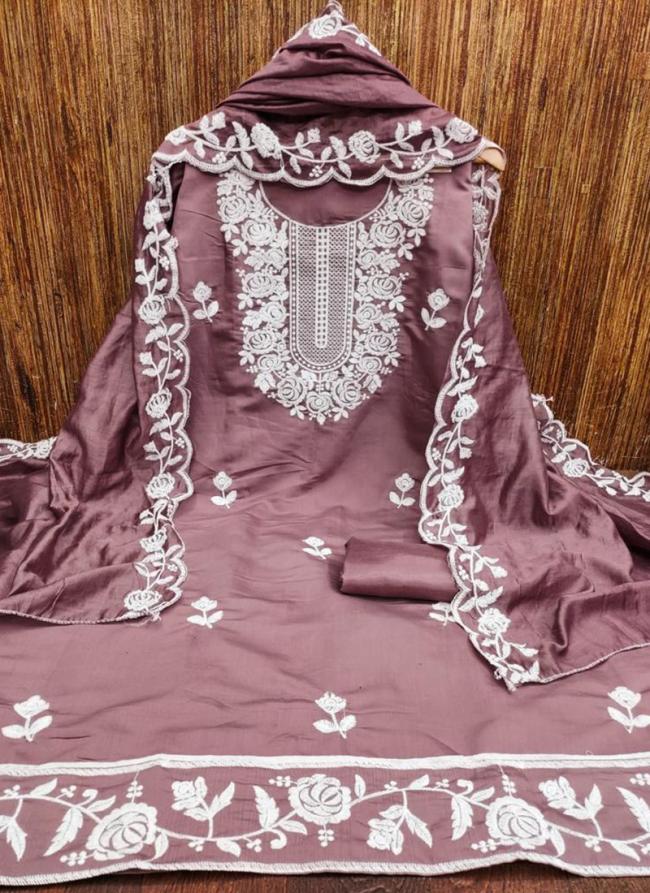 Cotton Purple Festival Wear Embroidery Work Dress Material